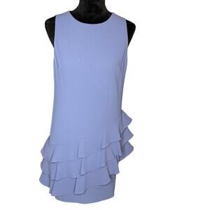 Alice + Olivia Women's sz 8 Clive Asymmetric Ruffle Dress Dusty Blue Midi